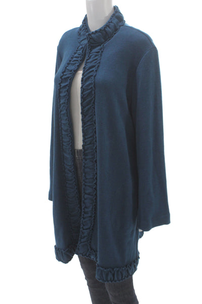 Pure Essence Women Cardigan Blue High Neck Long Sleeve Rayon Blend Size XL
