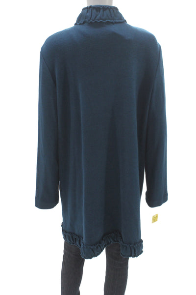 Pure Essence Women Cardigan Blue High Neck Long Sleeve Rayon Blend Size XL