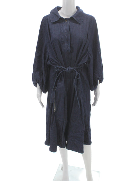 Johnny Was Women Shirt Dress Blue Cotton Long Sleeve Collared Size XL