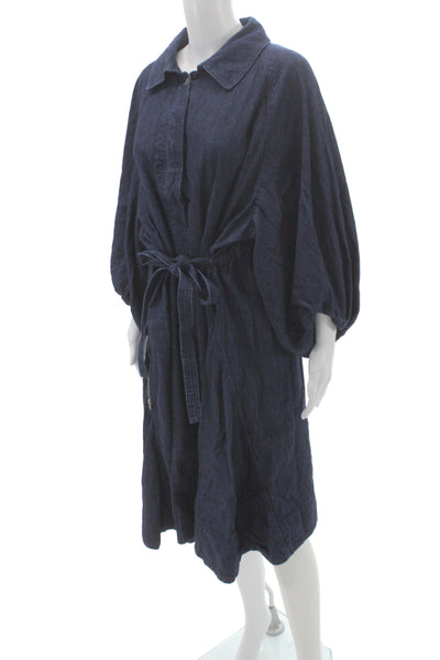 Johnny Was Women Shirt Dress Blue Cotton Long Sleeve Collared Size XL