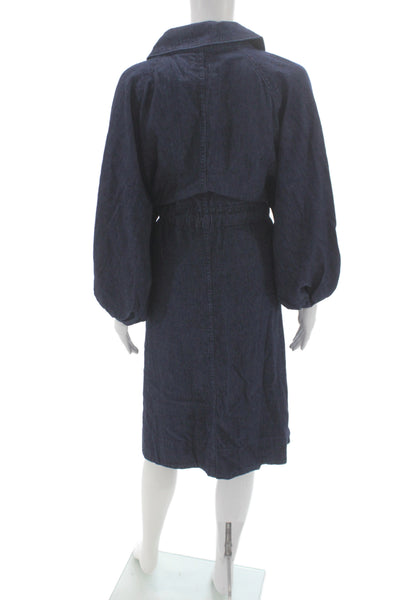 Johnny Was Women Shirt Dress Blue Cotton Long Sleeve Collared Size XL