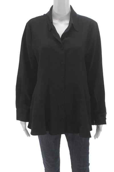 Pomander Place Women Black Collared Tunic Button-Up Long Sleeve Rayon Size XL