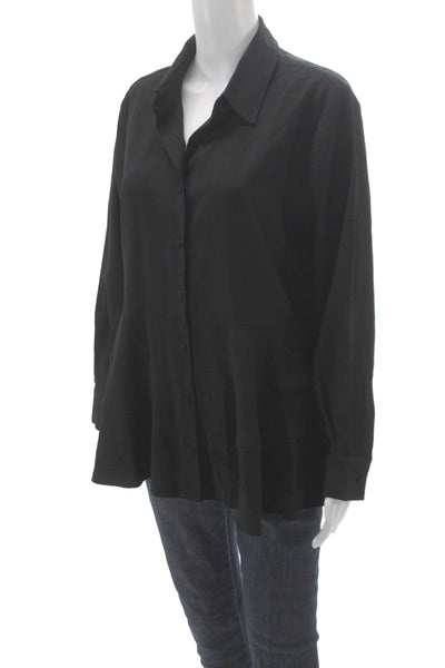 Pomander Place Women Black Collared Tunic Button-Up Long Sleeve Rayon Size XL