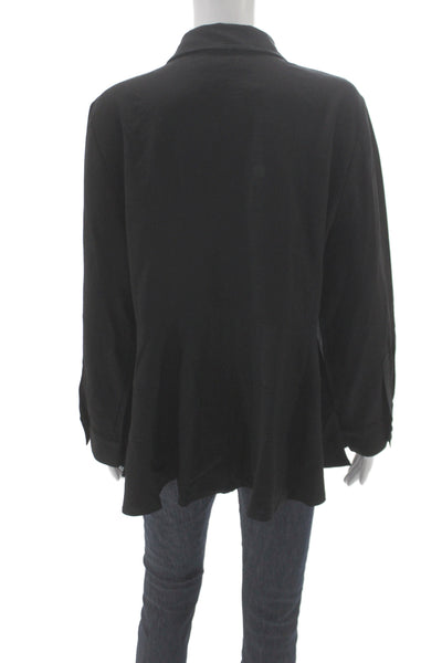Pomander Place Women Black Collared Tunic Button-Up Long Sleeve Rayon Size XL
