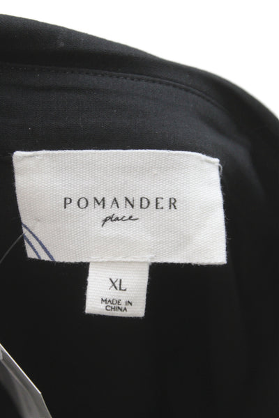 Pomander Place Women Black Collared Tunic Button-Up Long Sleeve Rayon Size XL