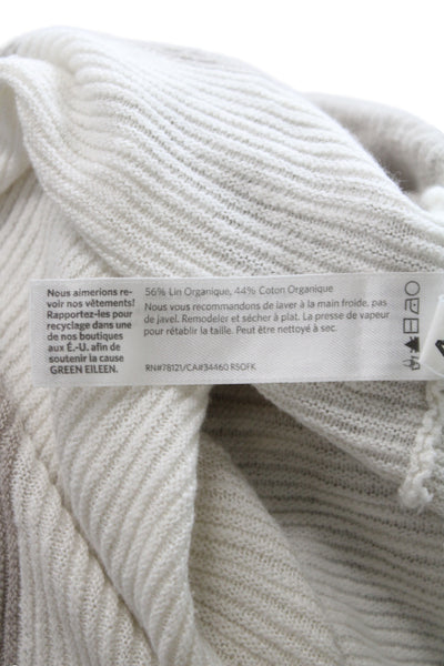 Eileen Fisher Women Pullover Striped Boatneck Beige Linen Long Sleeve Size XL