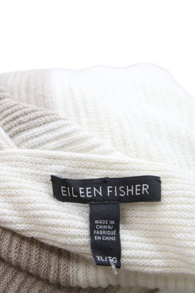 Eileen Fisher Women Pullover Striped Boatneck Beige Linen Long Sleeve Size XL