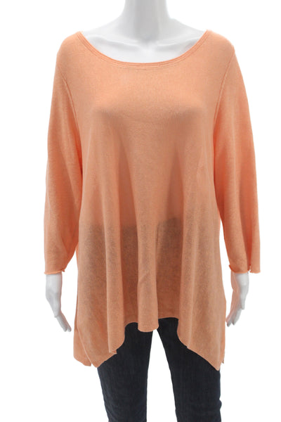 Eileen Fisher Women Linen Scoop Neck Pullover Orange Long Sleeve Plus Size M