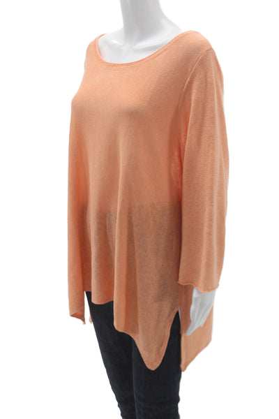 Eileen Fisher Women Linen Scoop Neck Pullover Orange Long Sleeve Plus Size M