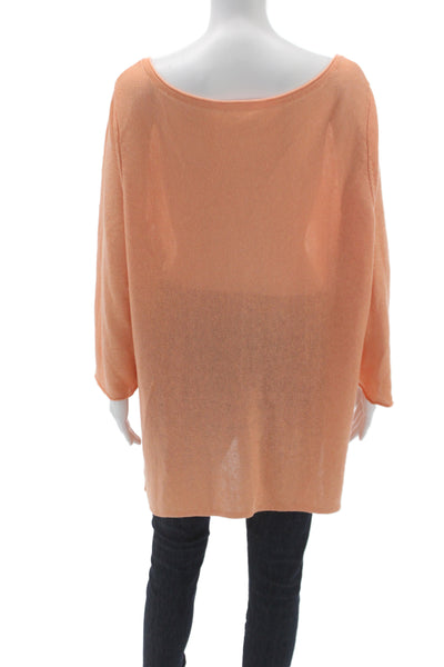 Eileen Fisher Women Linen Scoop Neck Pullover Orange Long Sleeve Plus Size M