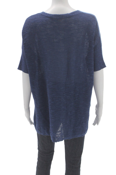 Eileen Fisher Women Blue V-Neck Pullover Sweater Organic Linen Size S