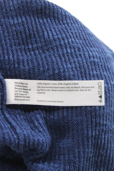 Eileen Fisher Women Blue V-Neck Pullover Sweater Organic Linen Size S