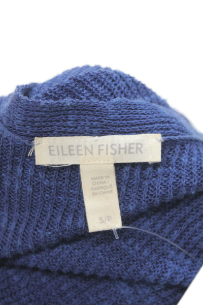Eileen Fisher Women Blue V-Neck Pullover Sweater Organic Linen Size S