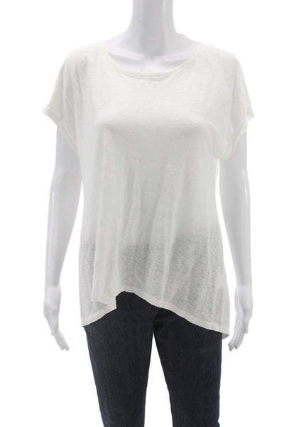 Eileen Fisher Women White 100% Linen Scoop Neck Short Sleeve T-Shirt Size S