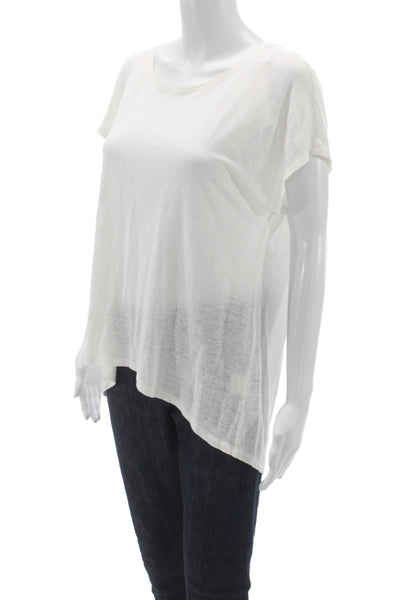 Eileen Fisher Women White 100% Linen Scoop Neck Short Sleeve T-Shirt Size S
