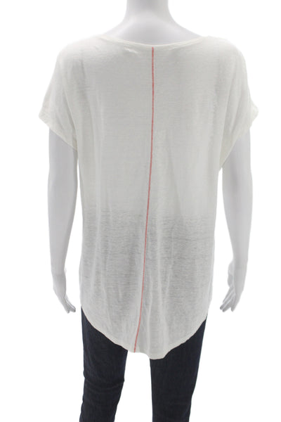 Eileen Fisher Women White 100% Linen Scoop Neck Short Sleeve T-Shirt Size S