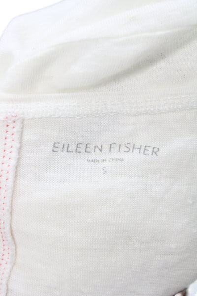 Eileen Fisher Women White 100% Linen Scoop Neck Short Sleeve T-Shirt Size S