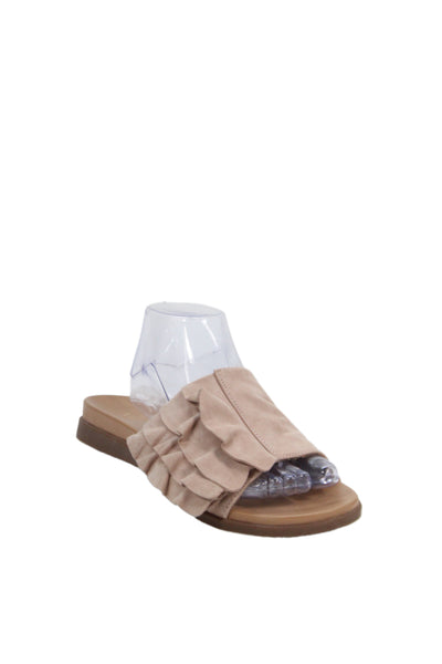 Vionic Womens Single Strap Ruffled Suede Slide Sandals Brown Size 10