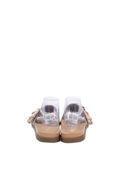 Vionic Womens Single Strap Ruffled Suede Slide Sandals Brown Size 10