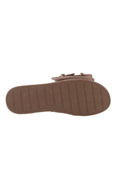 Vionic Womens Single Strap Ruffled Suede Slide Sandals Brown Size 10
