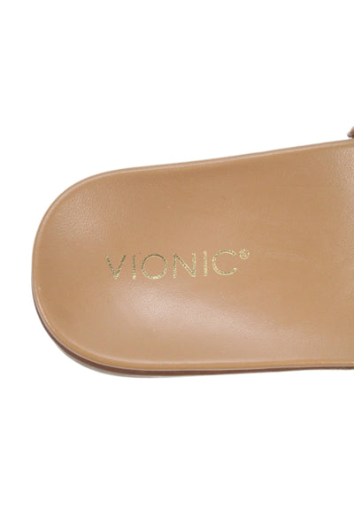 Vionic Womens Single Strap Ruffled Suede Slide Sandals Brown Size 10