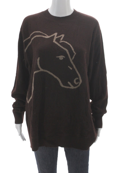 Leret Leret Womens Brown Cashmere Crew Neck Pullover Sweater Long Sleeve Size L