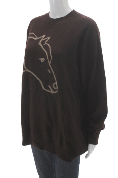 Leret Leret Womens Brown Cashmere Crew Neck Pullover Sweater Long Sleeve Size L