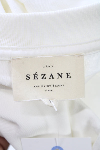Sezane Womens White Cotton Crew Neck Short Sleeve Basic T-Shirt Size M