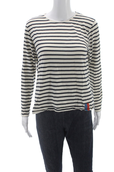 Kule Womens Striped Long Sleeve Crew Neck Cotton T-Shirt White Size M