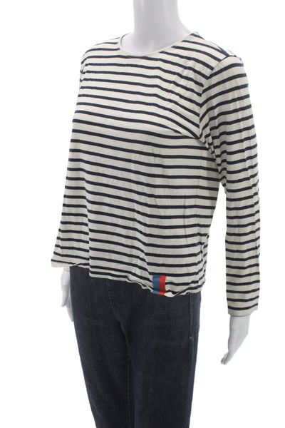 Kule Womens Striped Long Sleeve Crew Neck Cotton T-Shirt White Size M