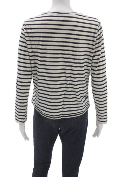 Kule Womens Striped Long Sleeve Crew Neck Cotton T-Shirt White Size M