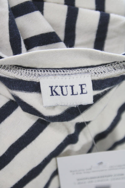 Kule Womens Striped Long Sleeve Crew Neck Cotton T-Shirt White Size M