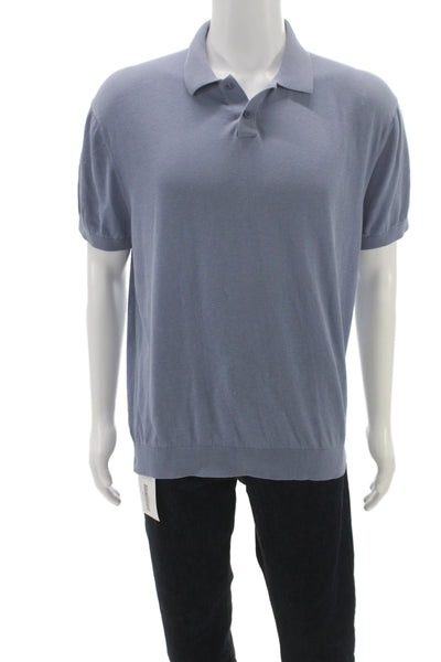 Zara Mens Polo Shirt Blue Knit Collared Short Sleeve Button Size XL