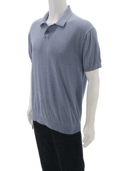 Zara Mens Polo Shirt Blue Knit Collared Short Sleeve Button Size XL