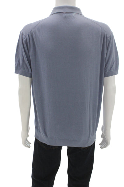 Zara Mens Polo Shirt Blue Knit Collared Short Sleeve Button Size XL
