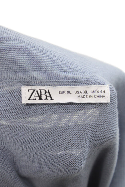 Zara Mens Polo Shirt Blue Knit Collared Short Sleeve Button Size XL