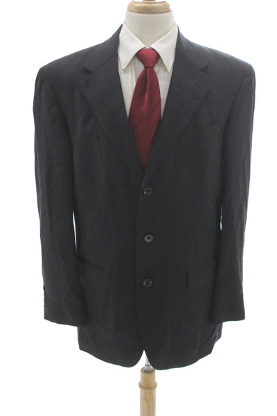 Oscar de la Renta Mens Black Tencel Lyocell Blazer Button Size 40