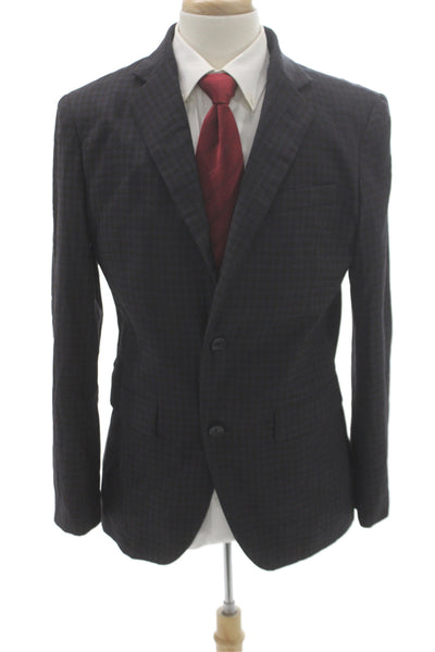 Nordstrom Mens Classic Blue Plaid Polyester Blazer Button Size 40