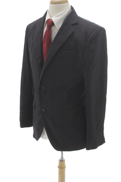 Nordstrom Mens Classic Blue Plaid Polyester Blazer Button Size 40