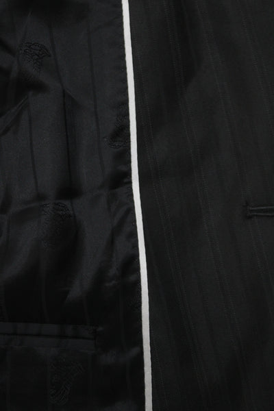 Versace Collection Mens Black Striped 2 Piece Suit Jacket Viscose Size 52