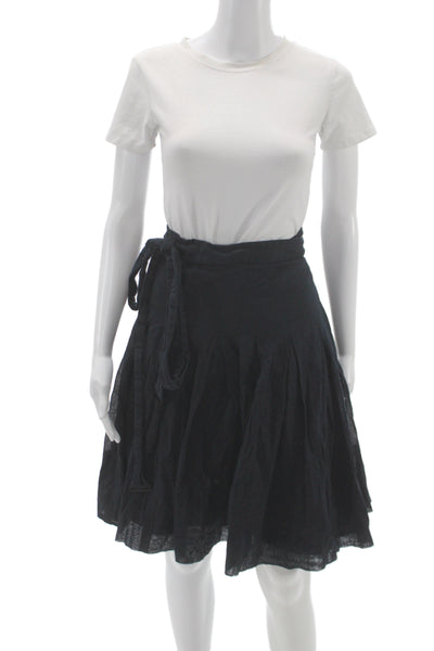 Burberry London Women Black Cotton Pleated Knee Length Skirt Size 2