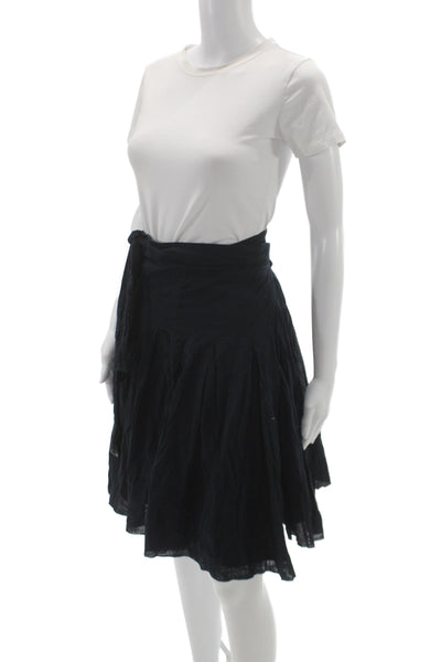 Burberry London Women Black Cotton Pleated Knee Length Skirt Size 2