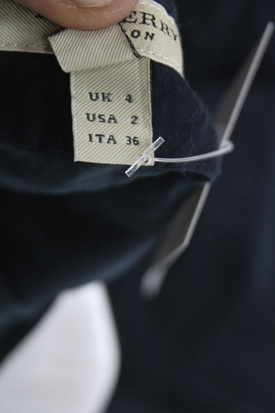 Burberry London Women Black Cotton Pleated Knee Length Skirt Size 2