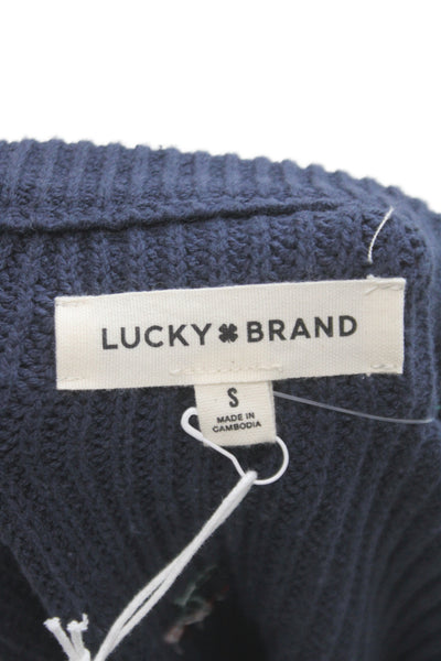 Lucky Brand Womens Pullover Sweater V-Neck Cherry Print Blue Size S