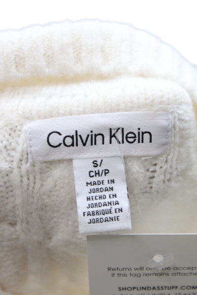 Calvin Klein Women Pullover Sweater White Mock Neck Long Sleeve Size S