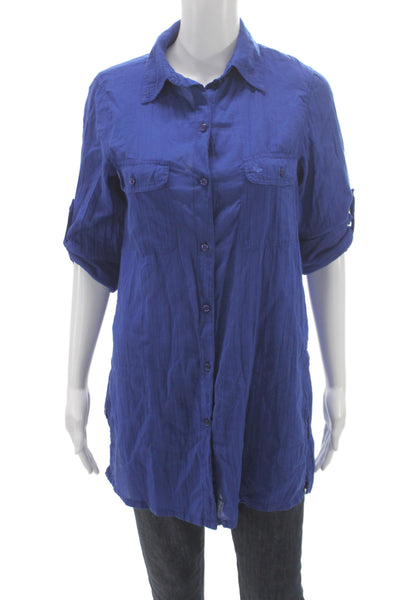 Lauren Ralph Lauren Women Petite Blue Button-Up Tunic 3/4 Sleeve Size S