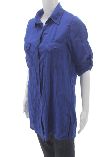 Lauren Ralph Lauren Women Petite Blue Button-Up Tunic 3/4 Sleeve Size S
