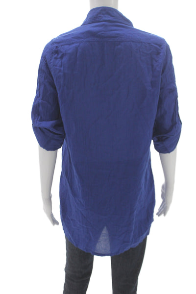 Lauren Ralph Lauren Women Petite Blue Button-Up Tunic 3/4 Sleeve Size S
