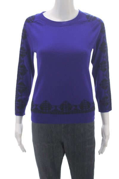 J Crew Women Pullover Merino Wool Crew Neck 3/4 Sleeve Purple Size 2XS