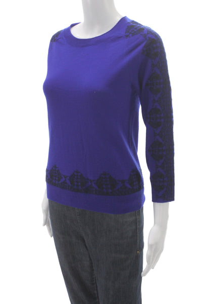 J Crew Women Pullover Merino Wool Crew Neck 3/4 Sleeve Purple Size 2XS